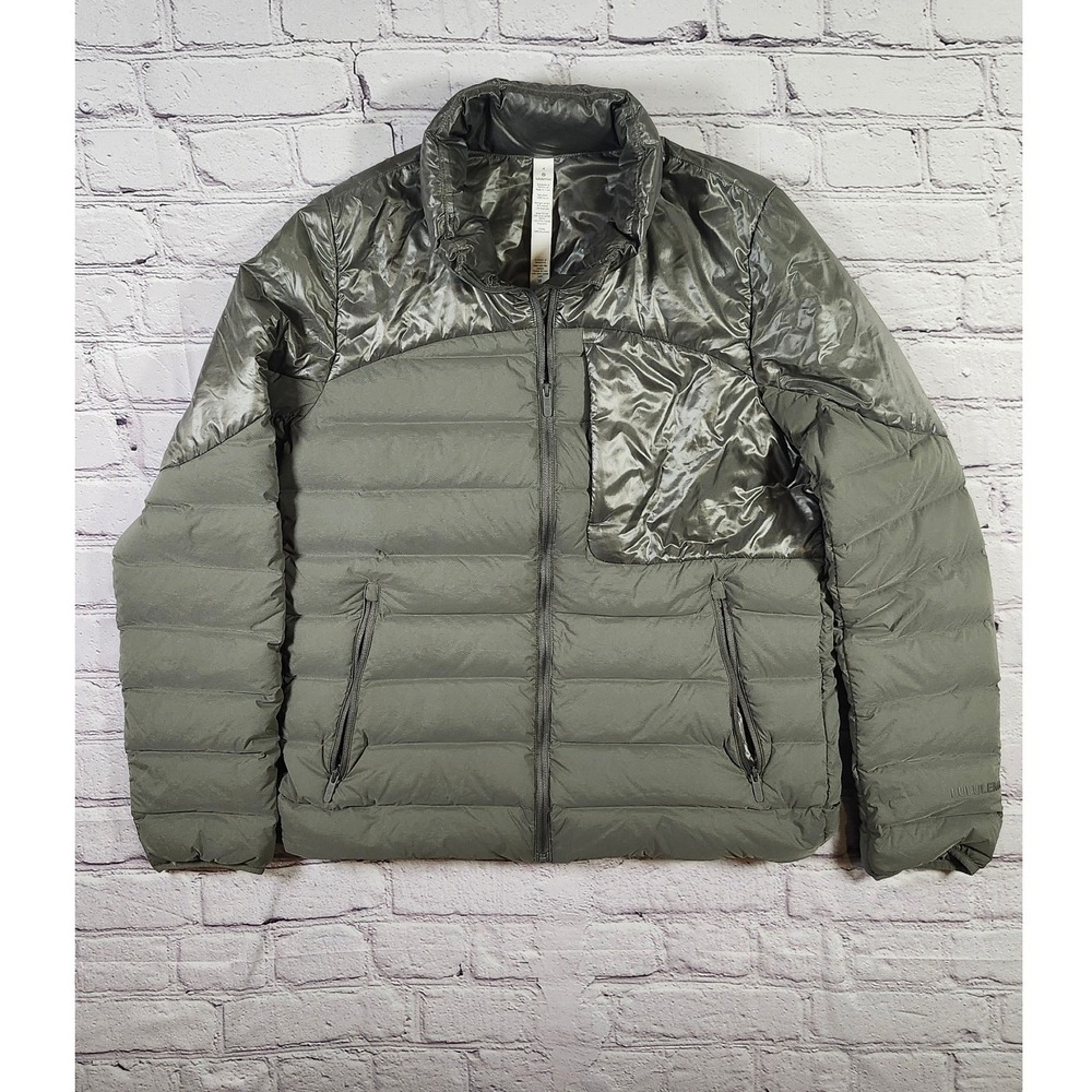 NWOT Lululemon Goose Down Puffer Jacket Olive Green Mixed Media Full Zip Size 4